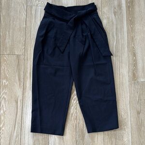 Club Monaco Navy High-Waist Tie Belt Cropped Wide Leg Trousers 00 XS XXS